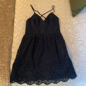 Abercrombie & Fitch navy blue eyelet dress.